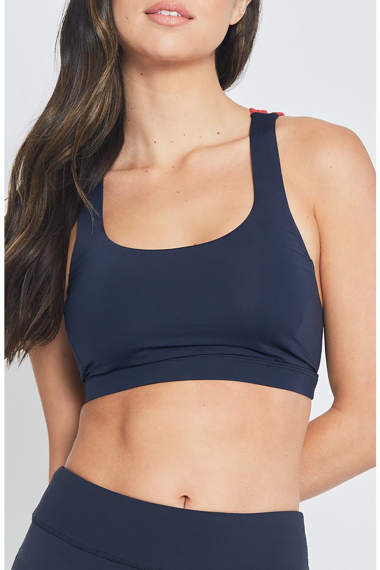 SPORTS BRA, Main, color, NAVY W/ RED TRIM