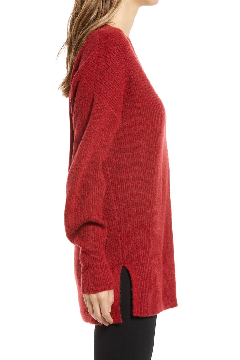 Cozy V-Neck Tunic Sweater, Alternate, color, RED CHILI