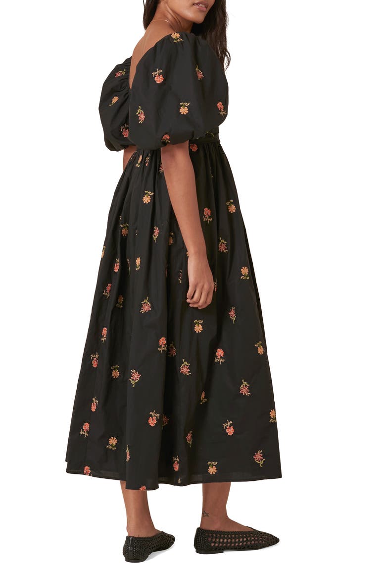 Tessie Floral Embroidery Dress, Alternate, color, BLACK