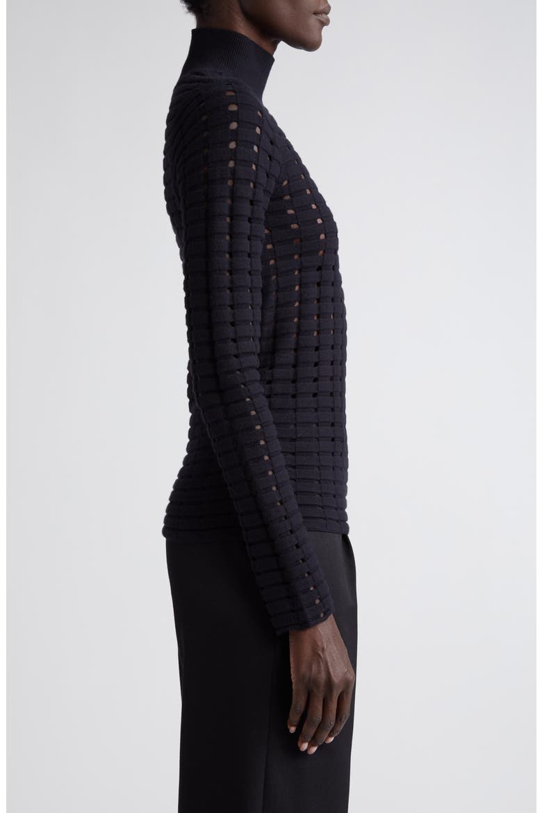 Dimensional Pointelle Stitch Turtleneck Sweater, Alternate, color, BLACK