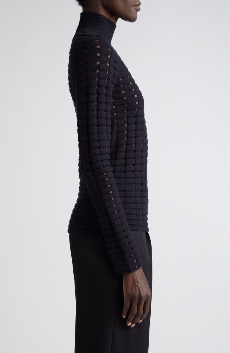 ST. JOHN Dimensional Pointelle Stitch Turtleneck Sweater, Alternate, color,