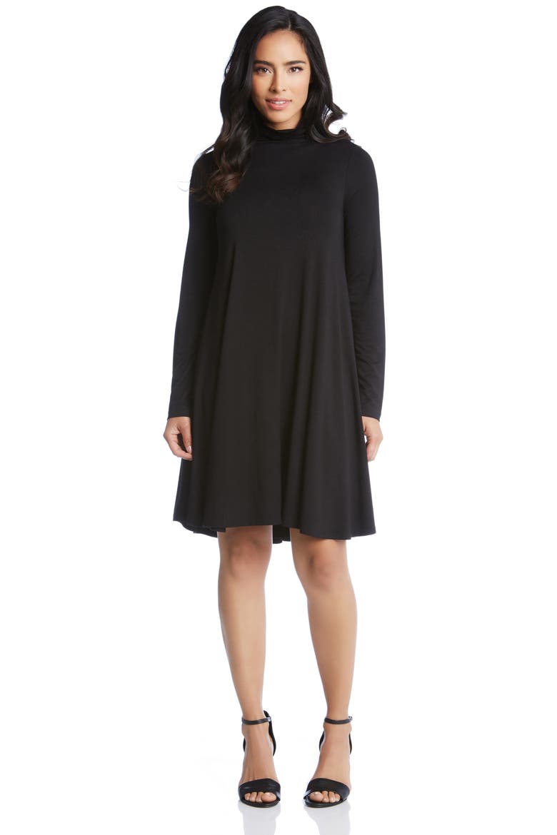 Maggie Turtleneck Trapeze Dress, Alternate, color, BLACK