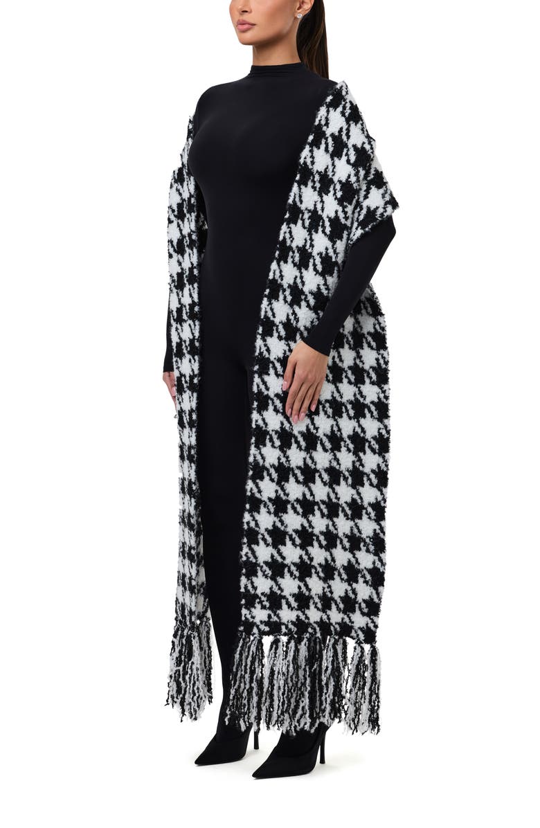 Naked Wardrobe Houndstooth Check Bouclé Fringe Scarf, Alternate, color,