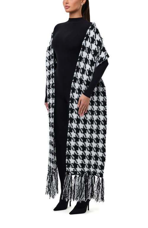 Naked Wardrobe Houndstooth Check Bouclé Fringe Scarf In Multi