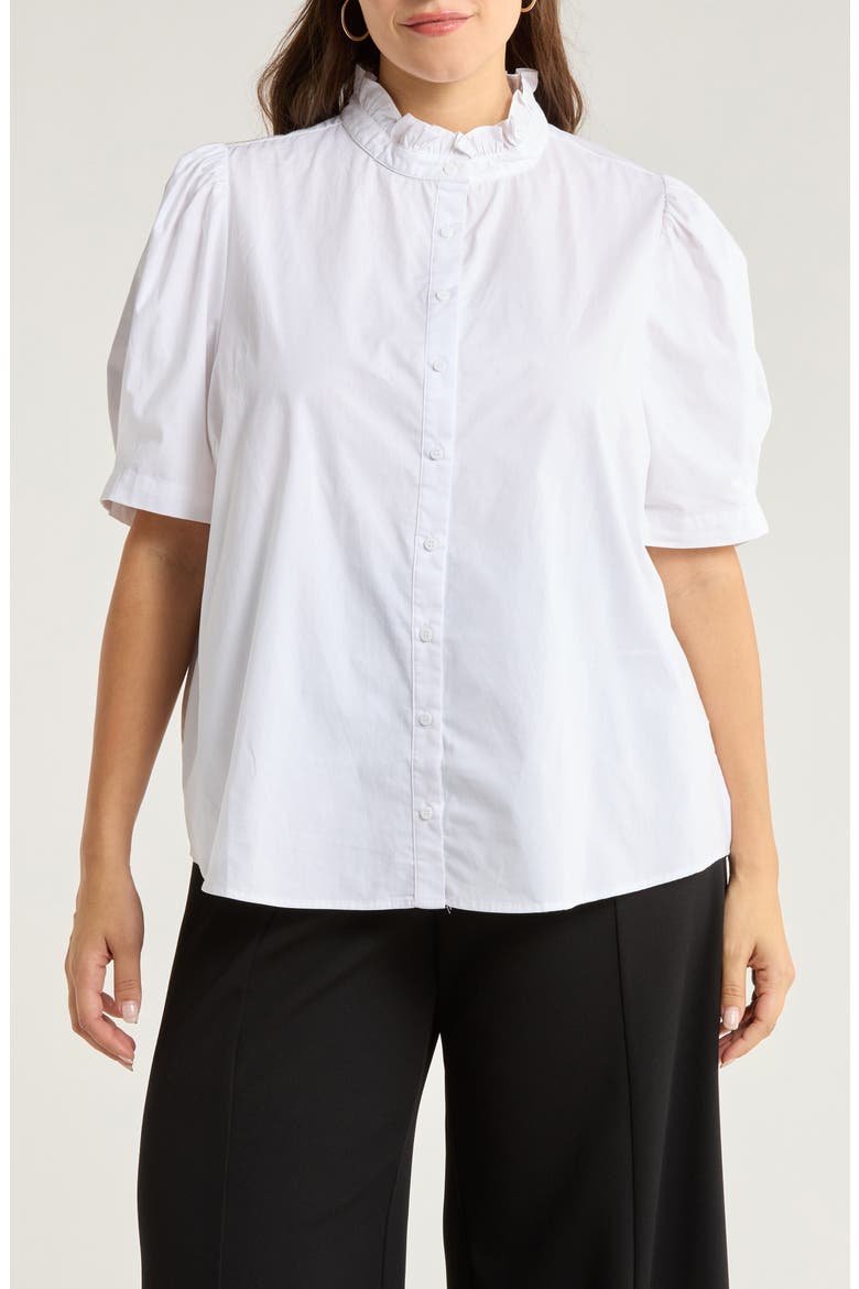 Finley Ruffle Puff Sleeve Shirt, Main, color, WHITE