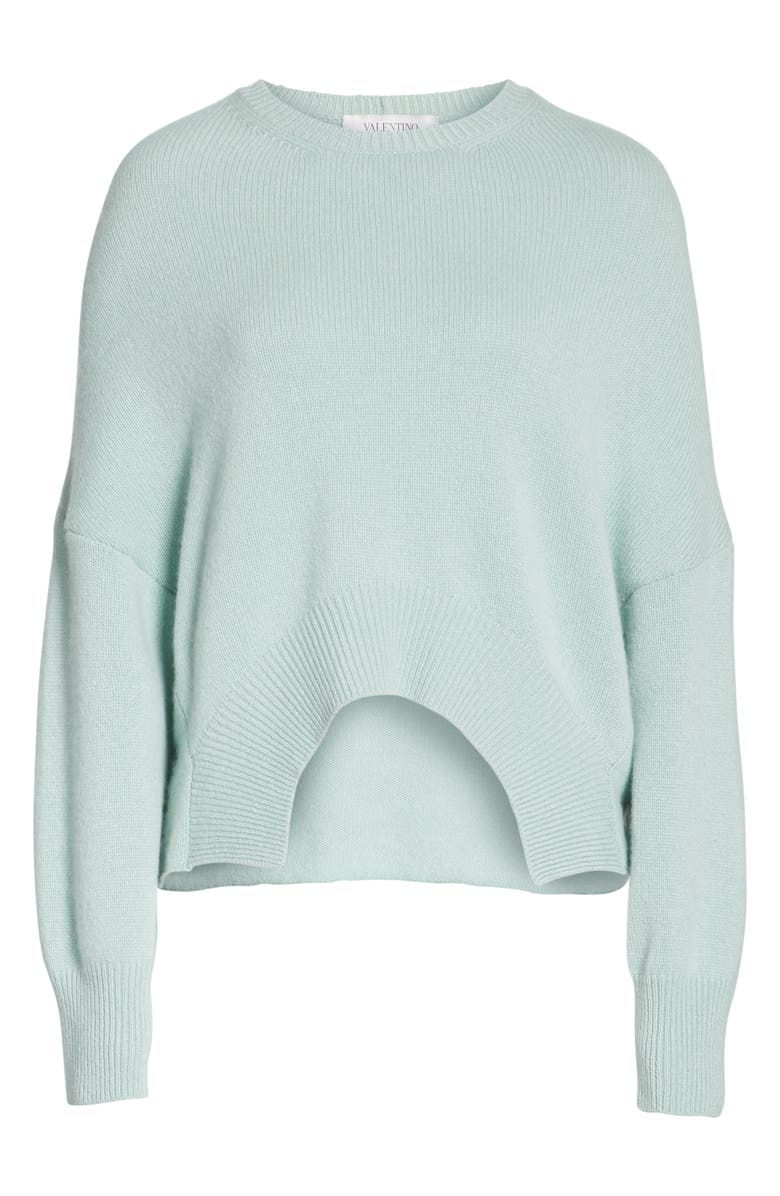 Valentino Curve Hem Crop Cashmere Sweater, Alternate, color, 