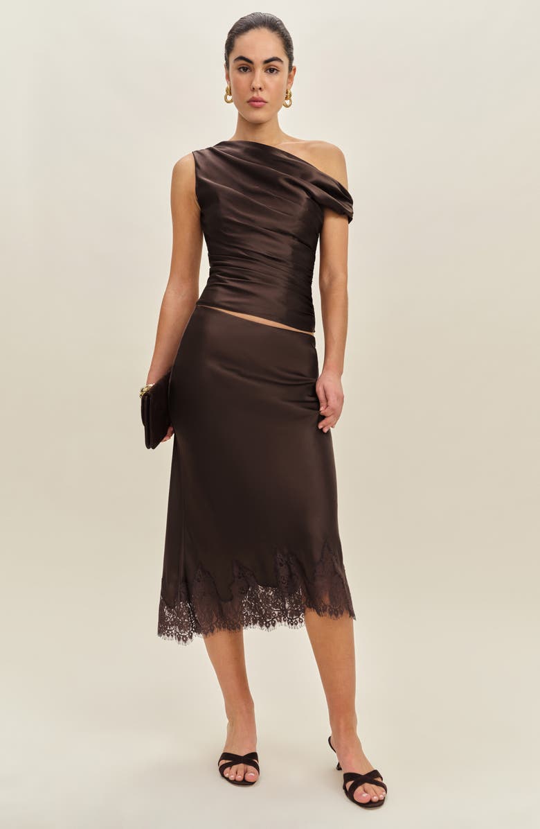 Reformation One-Shoulder Silk Top, Alternate, color, Black Bean