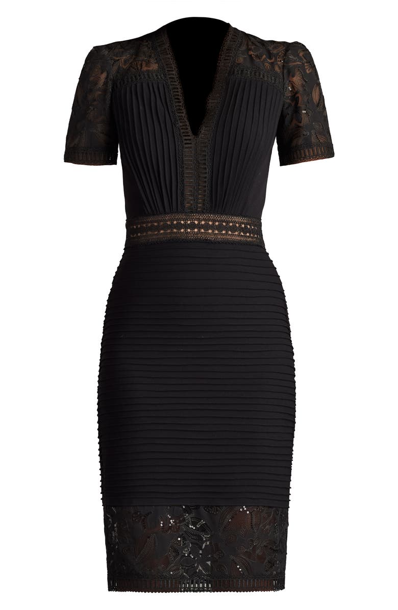 Tadashi Shoji Pintuck Lace Inset Cocktail Dress, Alternate, color, Black