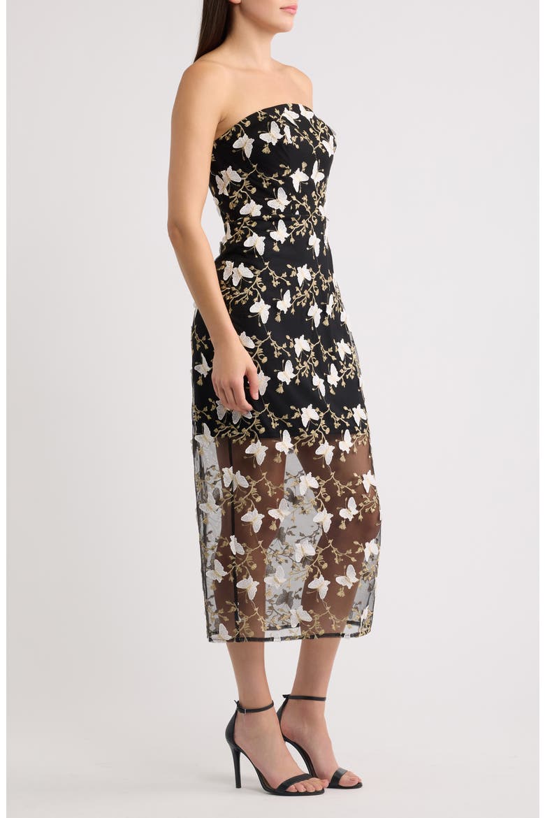 Metallic Embroidered Strapless Gown, Alternate, color, BLACK/ WHITE