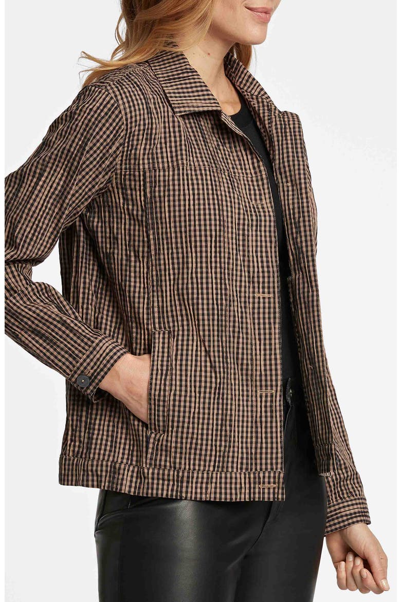 Thelma Crinkle Cotton Blend Gingham Jacket, Alternate, color, ALMOND/ BLACK