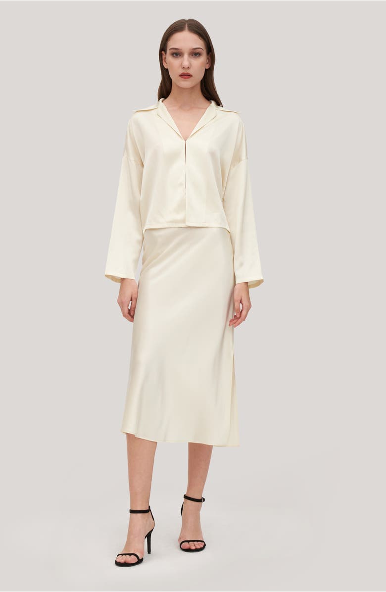 Lilysilk Minimalist Aesthetic Silk Poppy Skirt, Alternate, color, Lily White