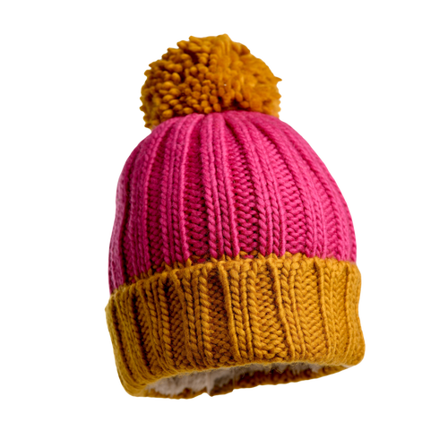 Nirvanna Designs Cherry Pom Hat In Honey/pop Pink