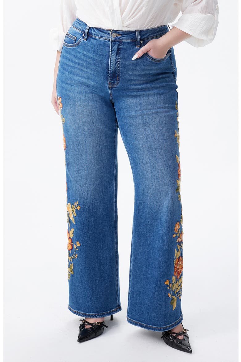 Embroidered High Waist Wide Leg Jeans, Main, color, SUNGETGLOW