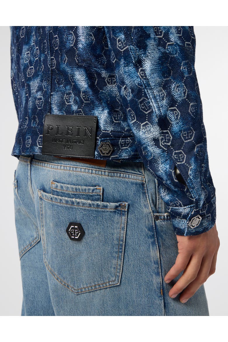 Denim Trucker Jacket Jacquard Monogram Men, Alternate, color, navy