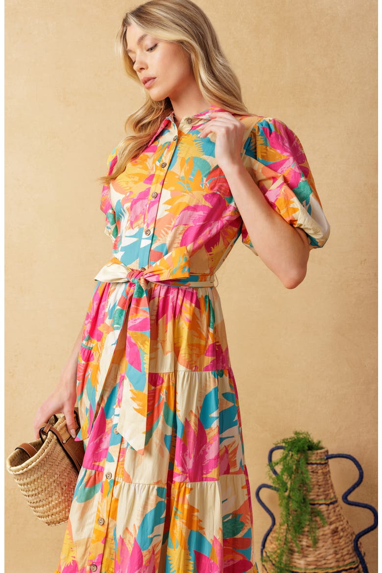 Floral Short Sleeve Maxi Shirtdress, Alternate, color, IVORY PINK