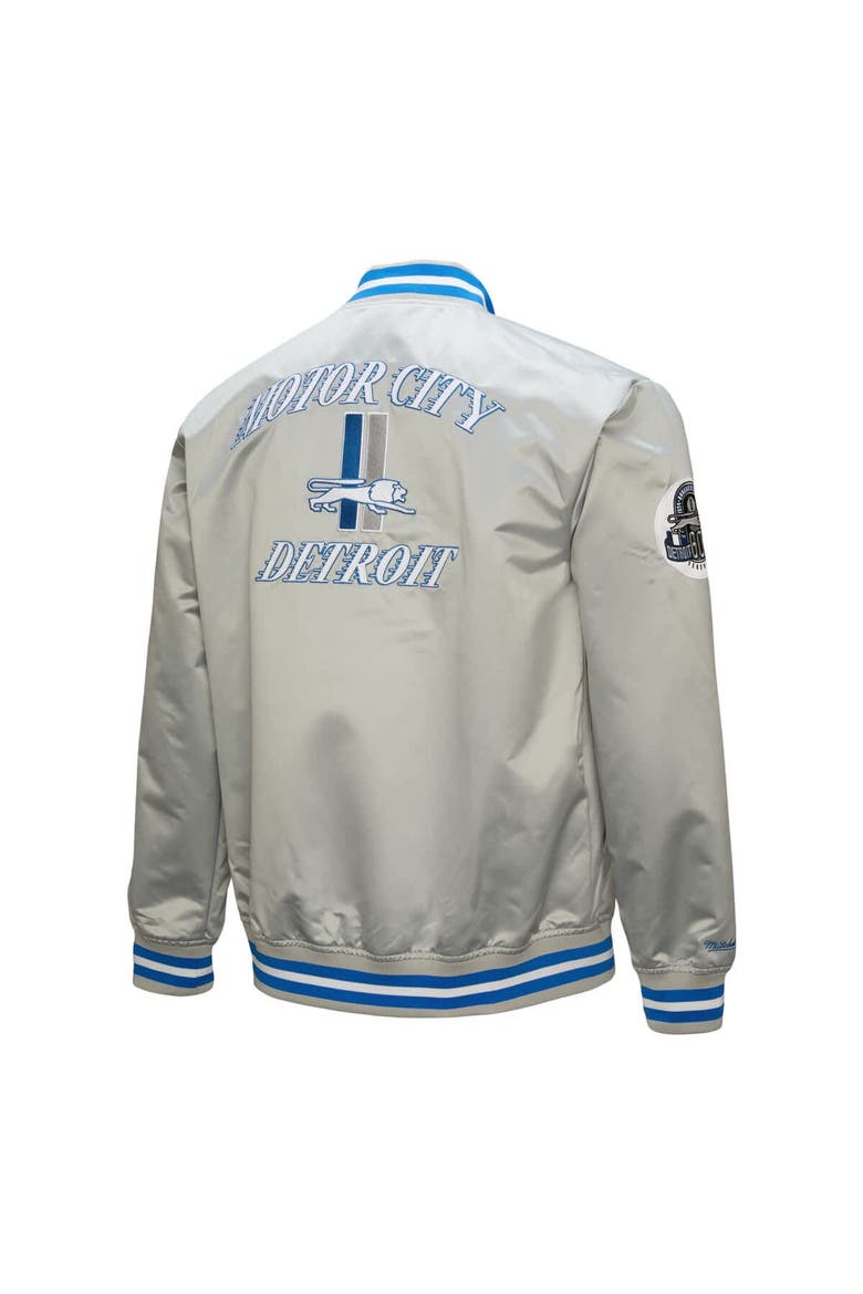 Men's Mitchell & Ness Gray Detroit Lions Double Down Satin Full-Snap Jacket, Alternate, color, Gray