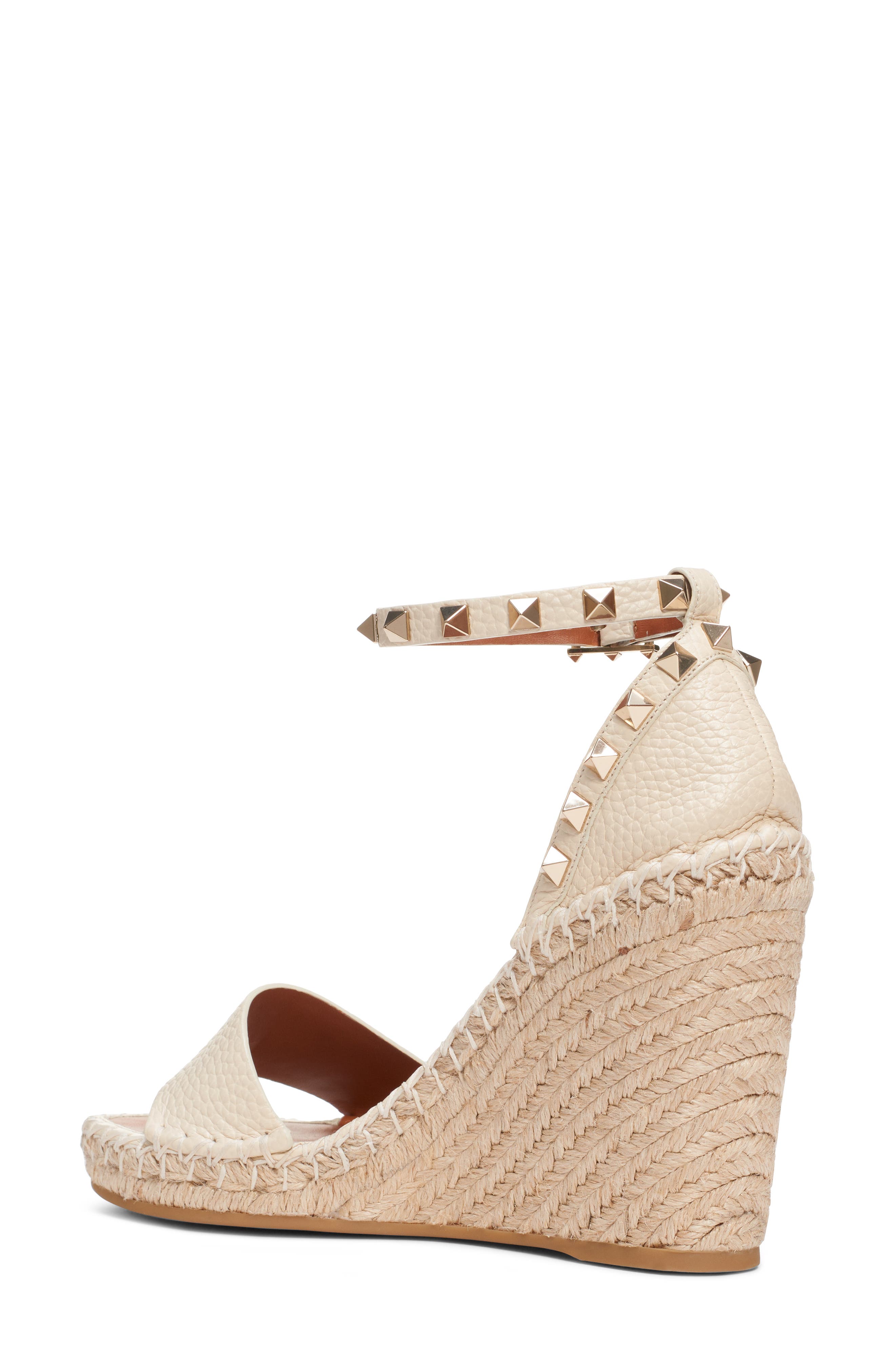 Valentino Rockstud Espadrille Wedge Sandal, Alternate, color, LIGHT IVORY