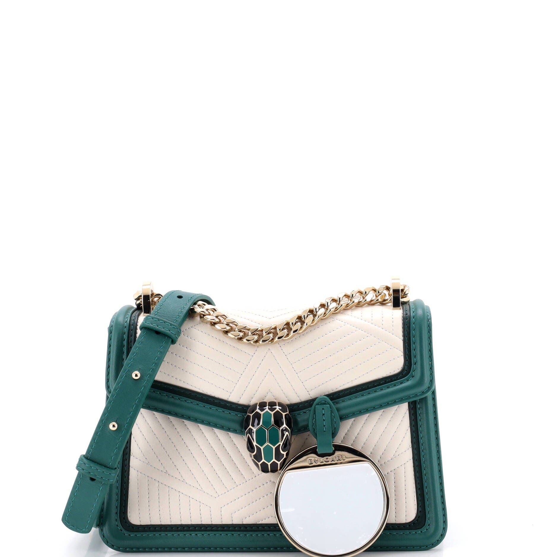 Serpenti Forever Top Handle Bag Quilted Leather Small, Alternate, color, Green
