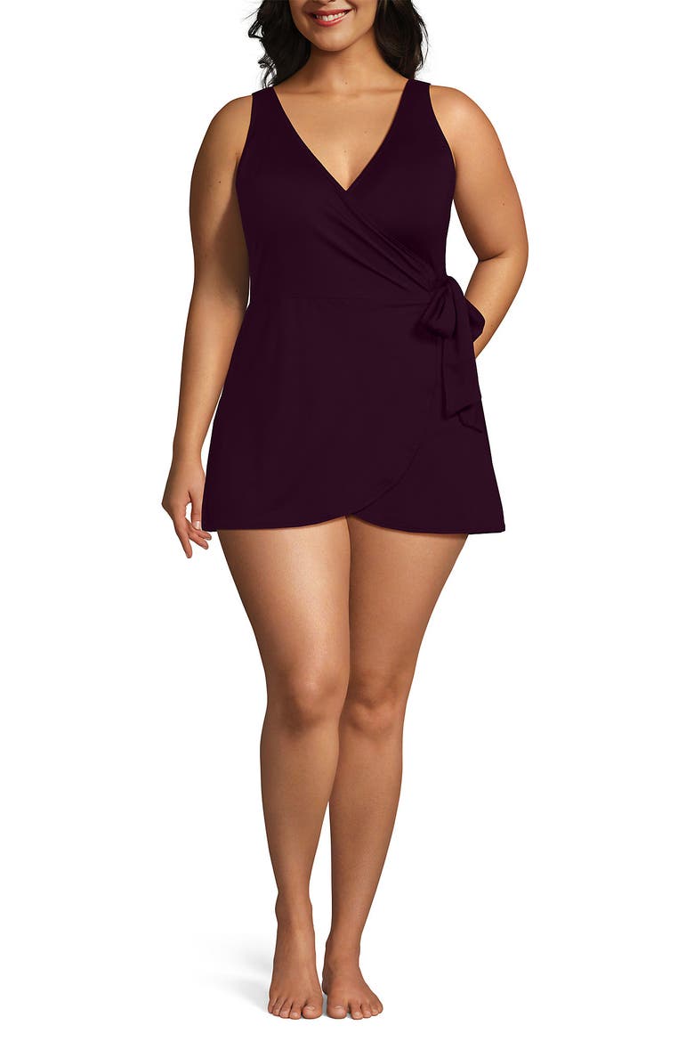 Side Tie Mini Swim Dress Swimsuit, Alternate, color, Dark Wine