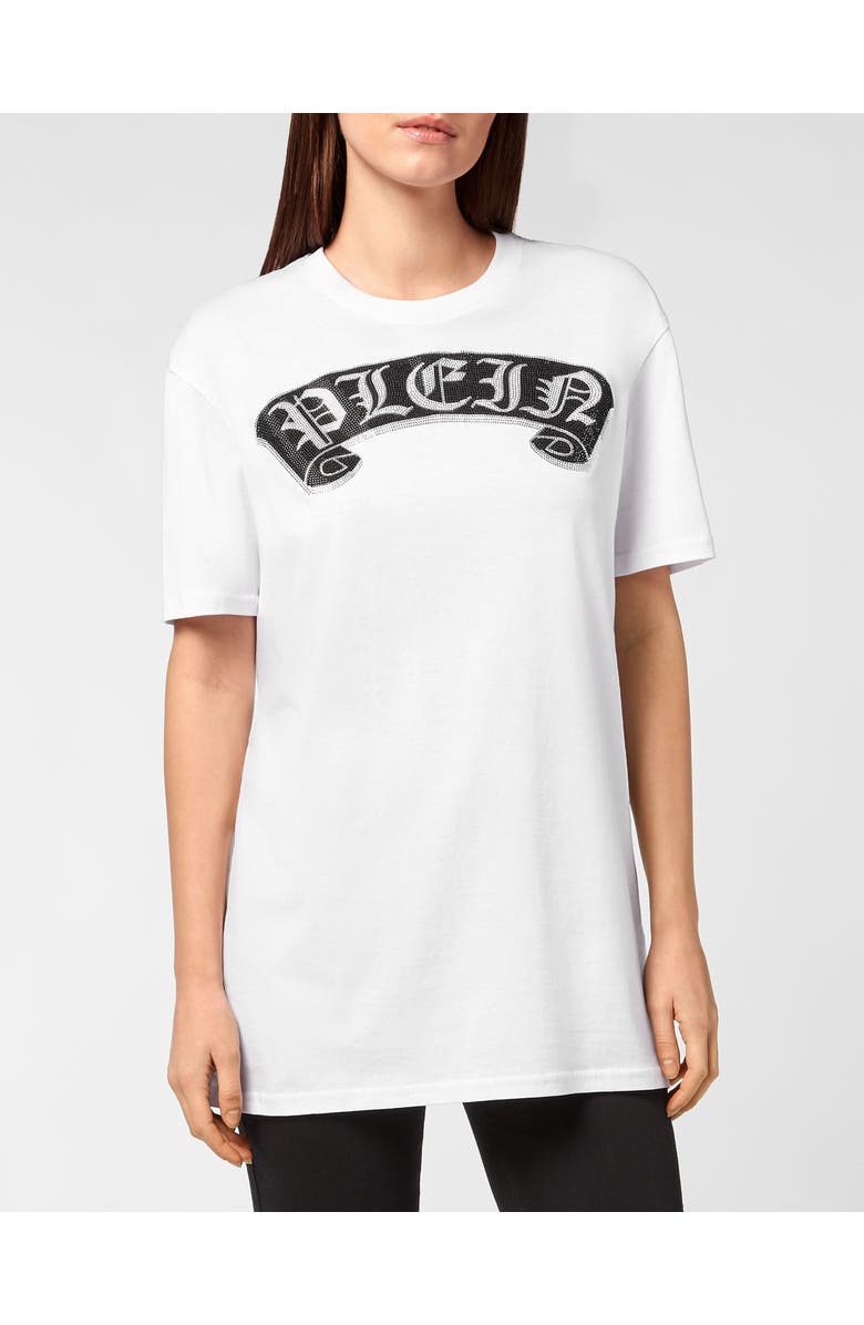 PHILIPP PLEIN T-Shirt Round Neck Ss Stones Gothic Plein With Crystals Unisex, Alternate, color, White