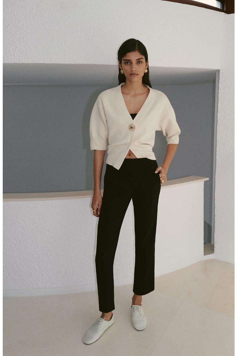 Short Sleeve One-Button Cardigan, Alternate, color, ECRU