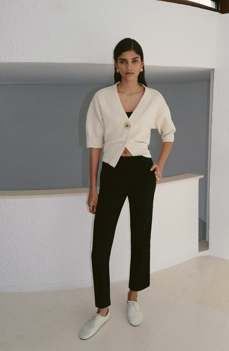 MANGO Short Sleeve One-Button Cardigan, Alternate, color, Ecru