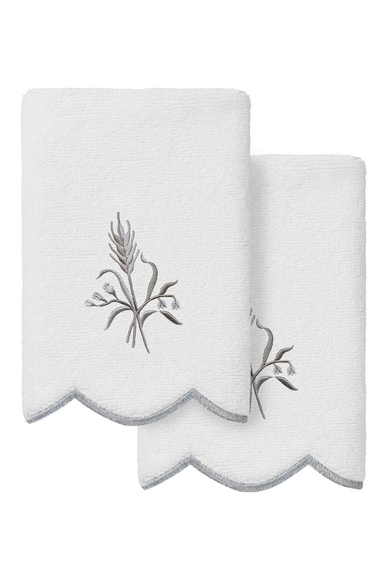 2-Piece Whitney Embroidered Turkish Cotton Fingertip Towel Set, Main, color, WHITE/ GRAY