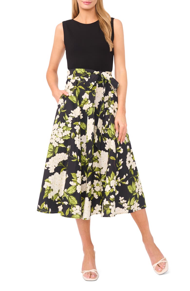 Ted Baker Sabrina Mixed Media Sleeveless Cotton Midi Dress, Main, color,