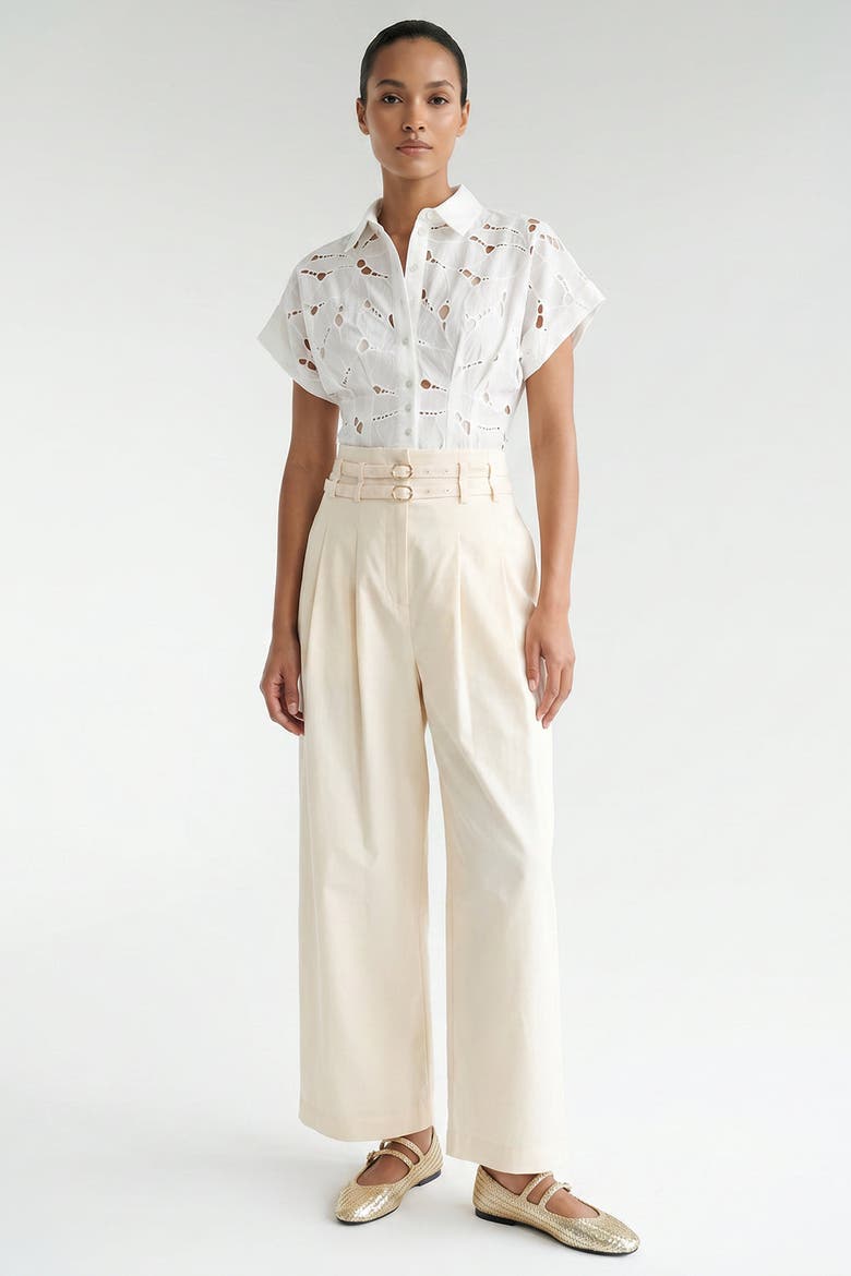 Mckenna Belted High Waisted Pleated Pants, Alternate, color, Ecru