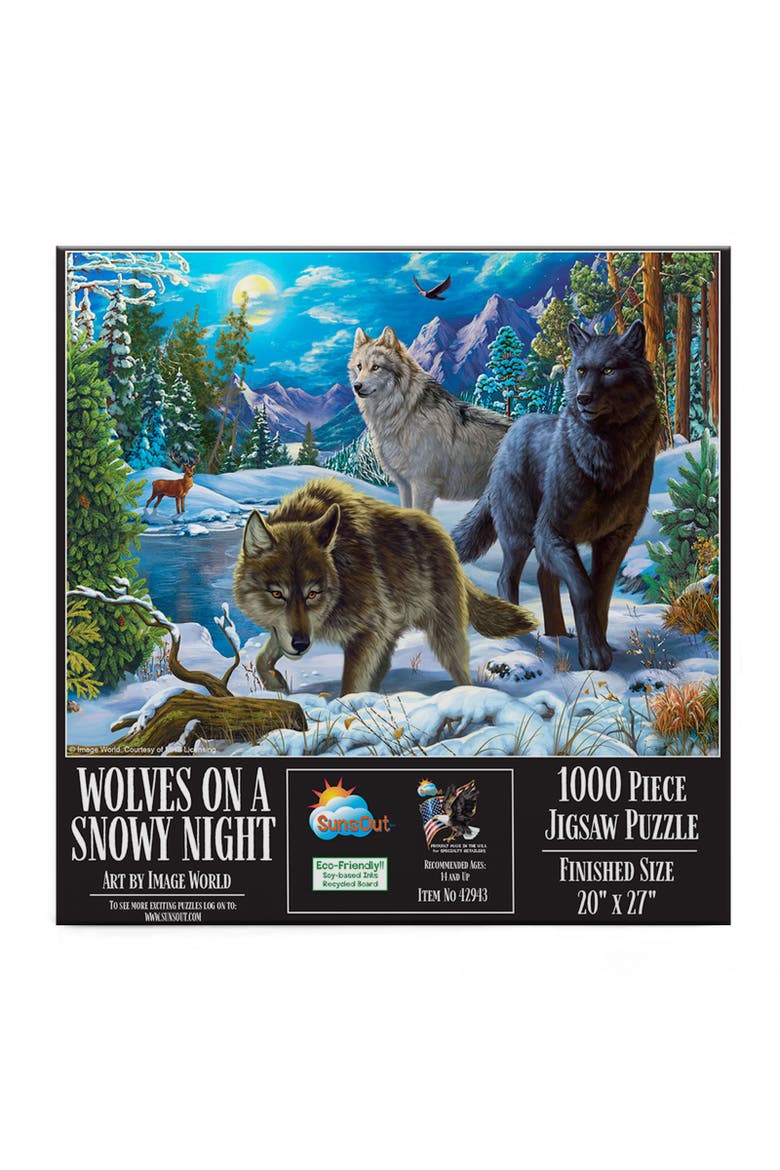 Wolves on a Snowy Night 1000 piece Jigsaw Puzzle for Adults, Alternate, color, Multicolor