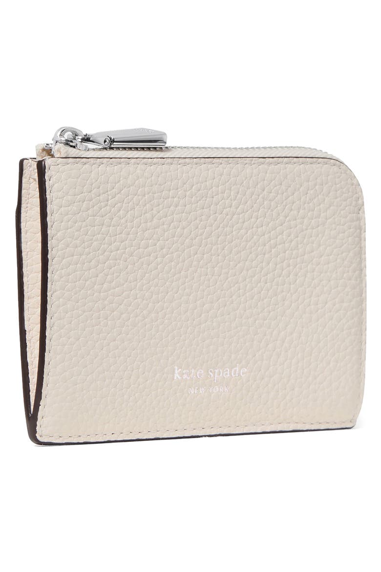 mini pebble leather zip card case, Alternate, color, CASHEW MILK