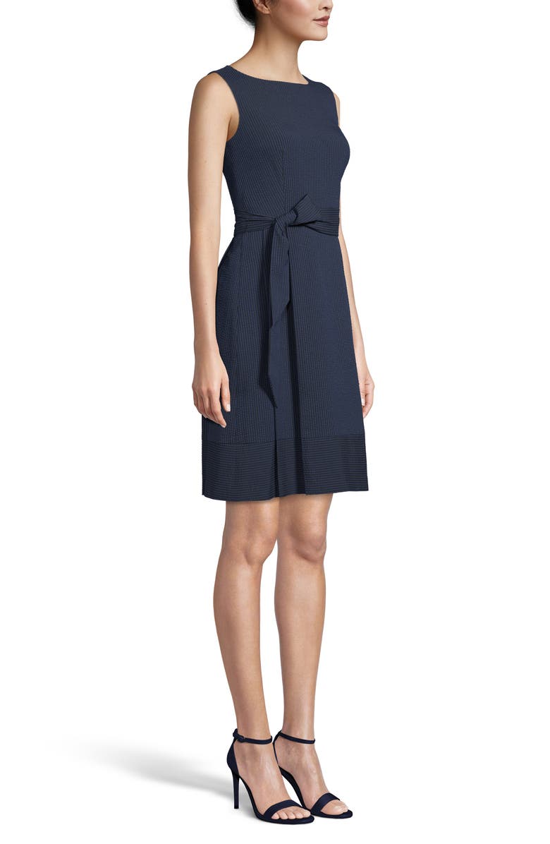 Anne Klein Belted Stripe Seersucker Dress, Alternate, color, 
