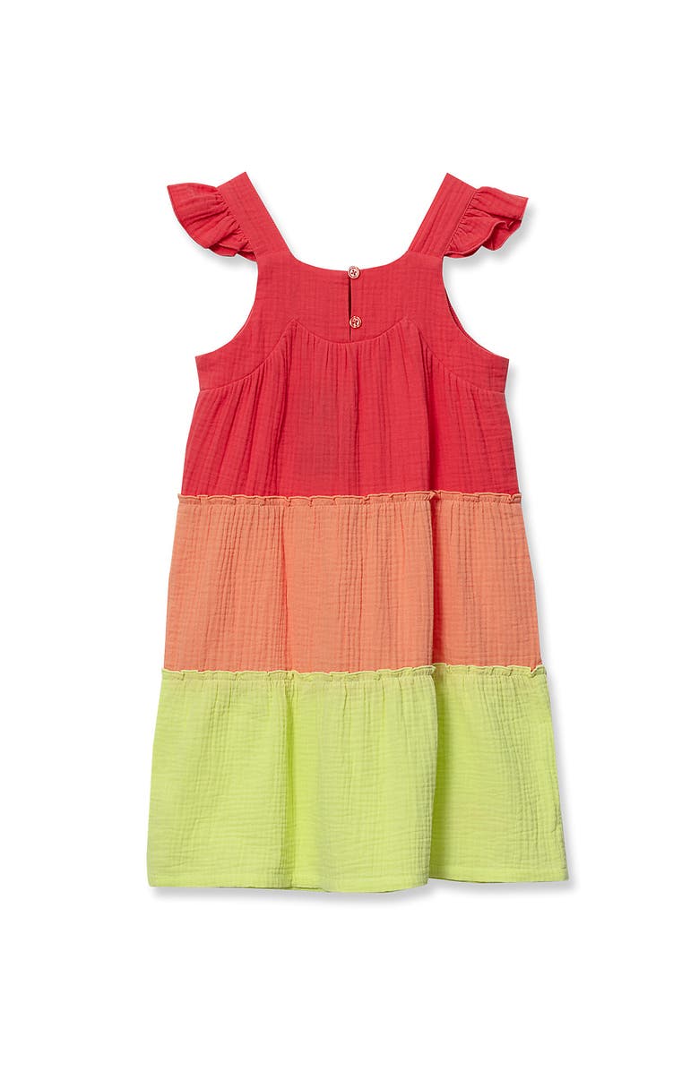 Lands' End Girls Woven Tiered Dress, Alternate, color, Fiery Coral Colorblock