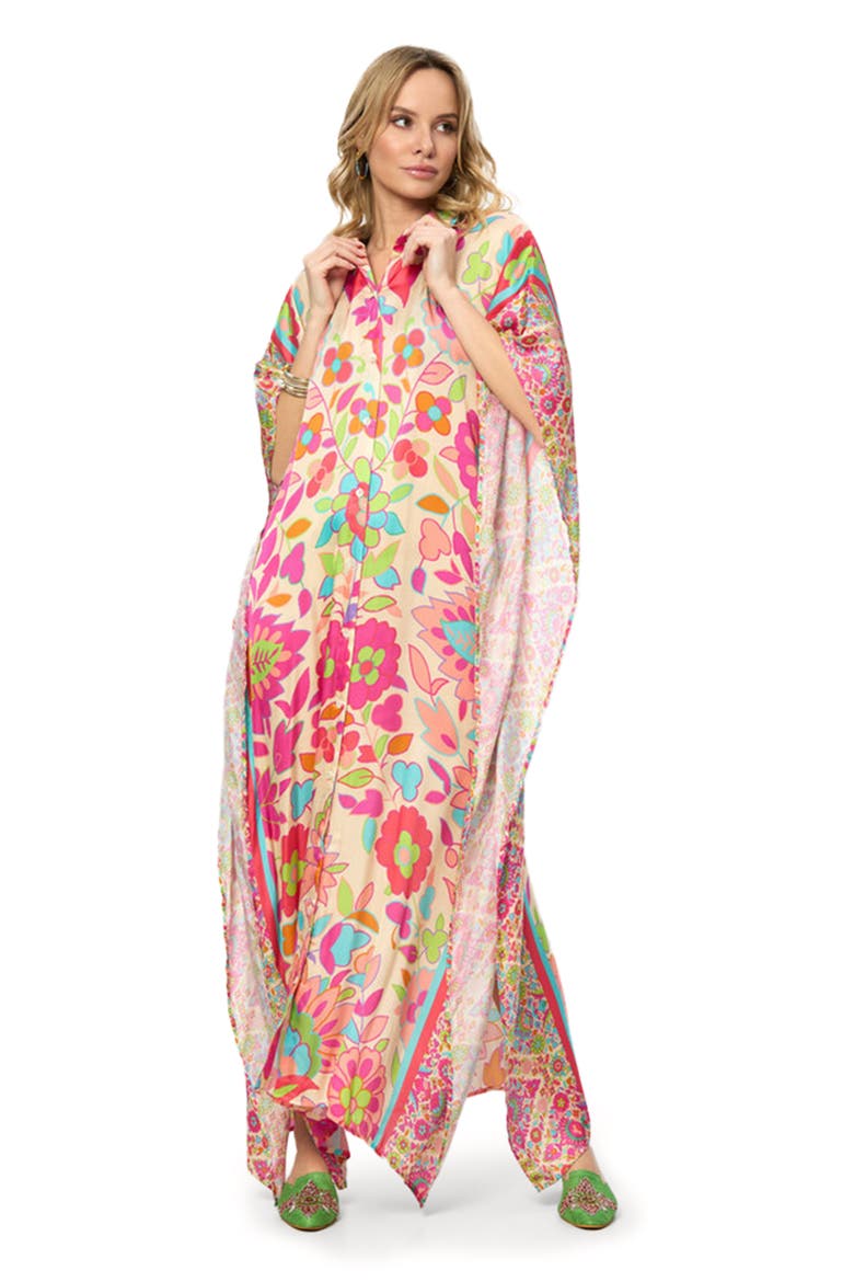 Vibrant Floral Print Cover-Up Kaftan, Alternate, color, MULTI