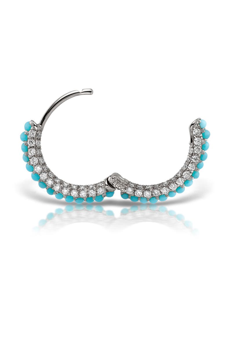 Single Turquoise & Diamond Pavé Huggie Hoop Earring, Alternate, color, WHITE GOLD