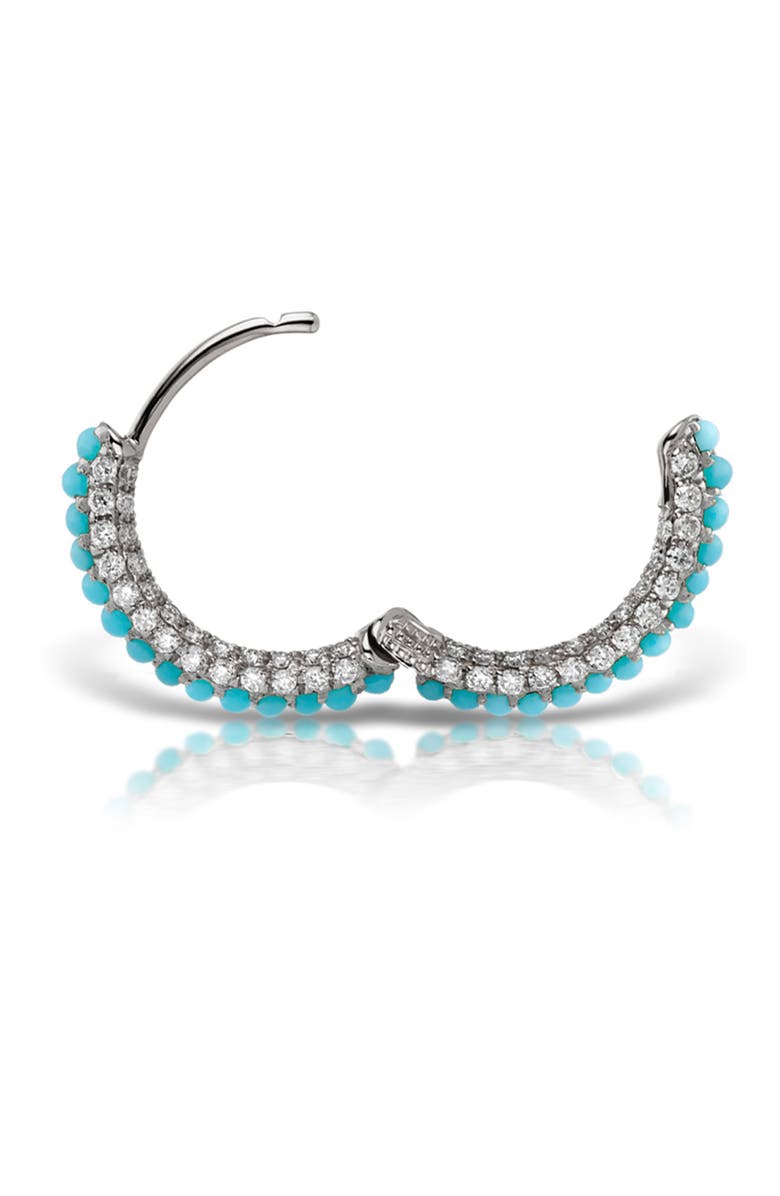 MARIA TASH Single Turquoise & Diamond Pavé Huggie Hoop Earring, Alternate, color, White Gold