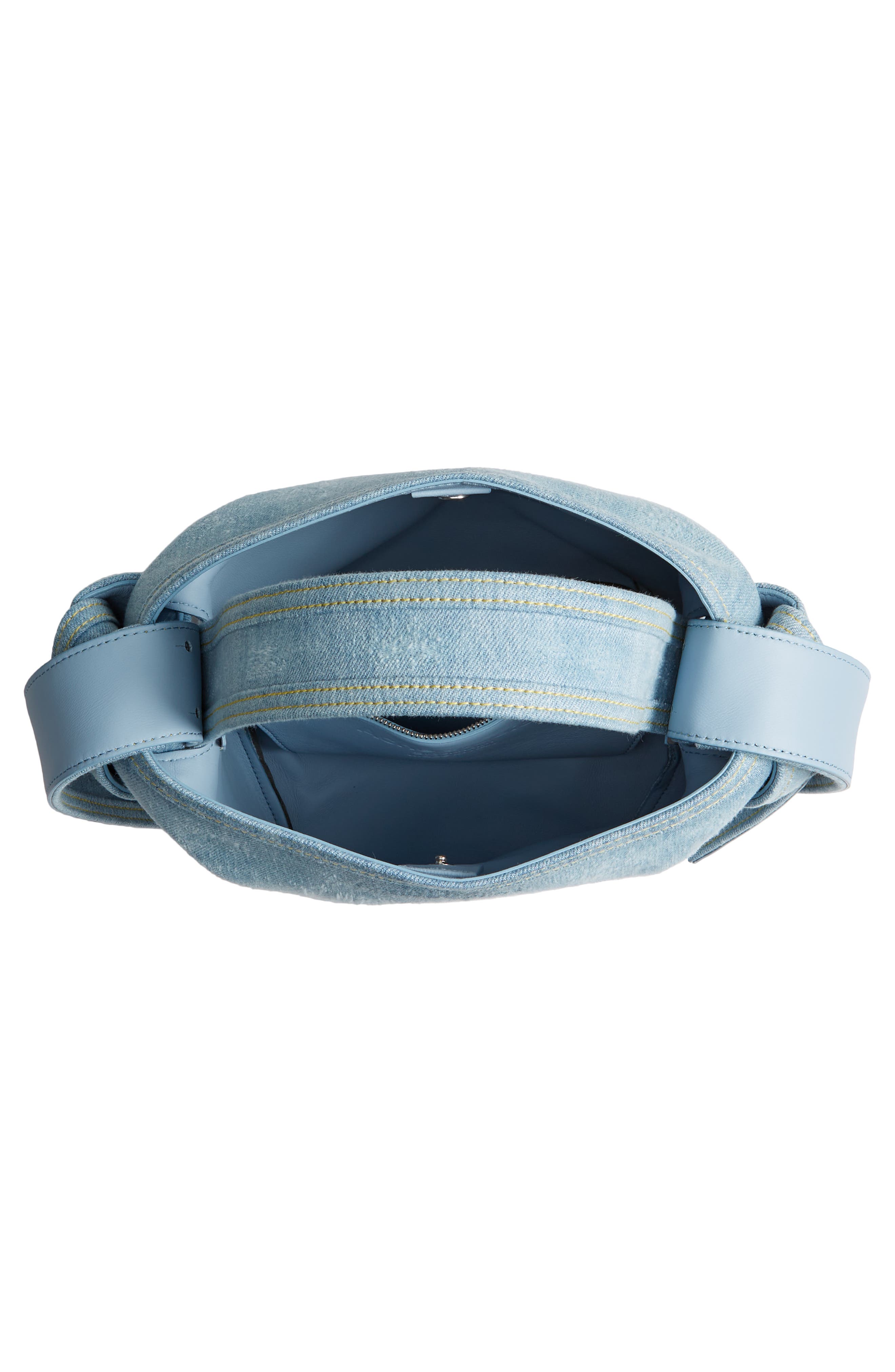 Acne Studios Mini Musubi Destroyed Denim Top Handle Bag, Alternate, color, 