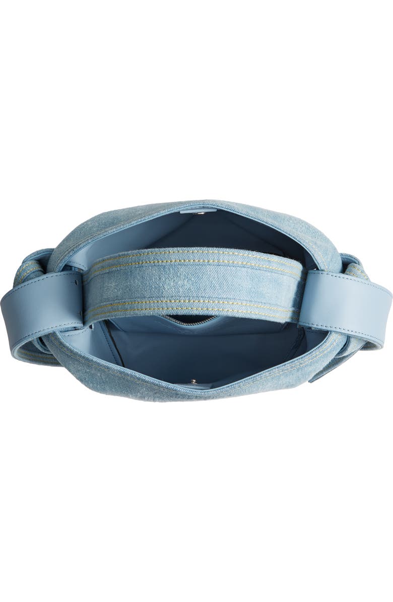 Acne Studios Mini Musubi Destroyed Denim Top Handle Bag, Alternate, color,