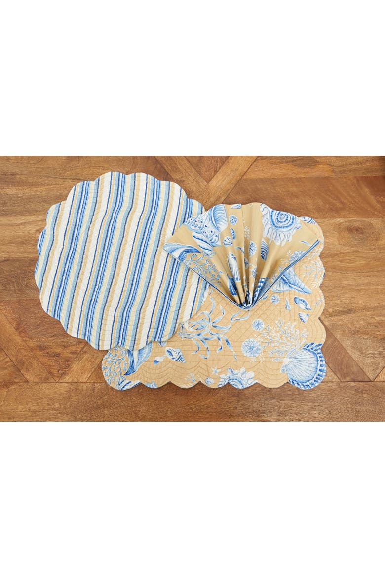 Taupe Shells Cotton Quilted Round Reversible Placemats Set of 6, 17", Alternate, color, Brown