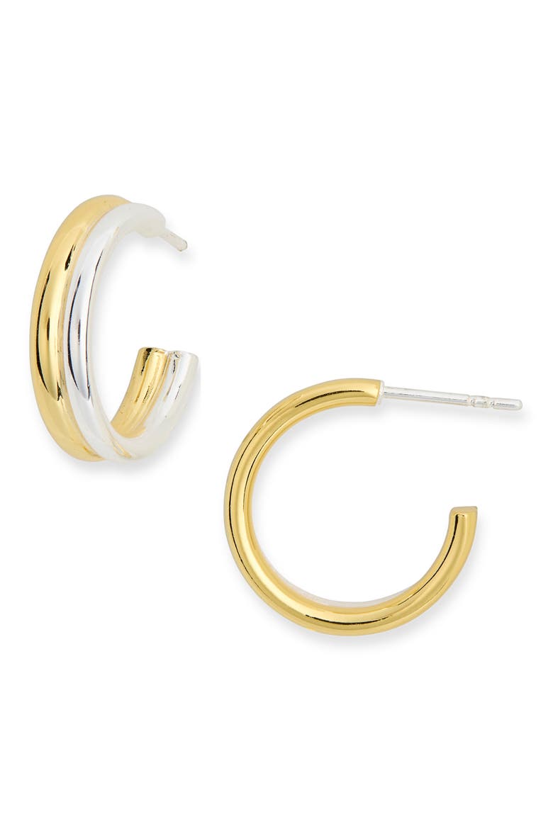 Double Huggie Hoop Earrings, Main, color, GOLD/ SILVER