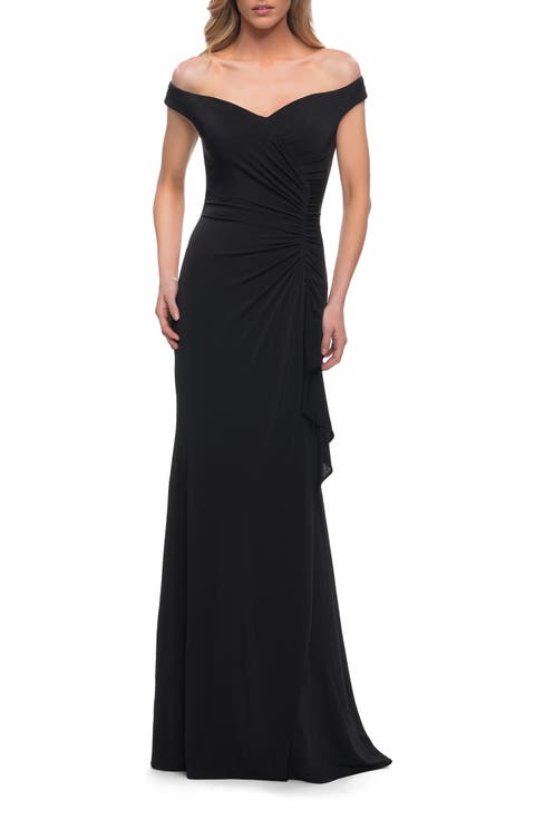 Off the Shoulder Ruched Jersey Gown