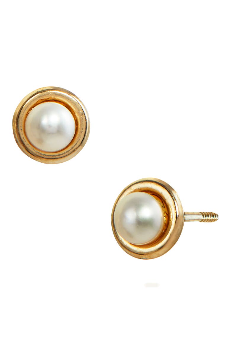 14K Gold & Cultured Freshwater Pearl Stud Earrings, Main, color, YELLOW
