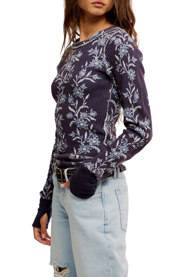 Pretty Little Thermal Stitch Top, Alternate, color, BLUE COMBO - FOLK VI