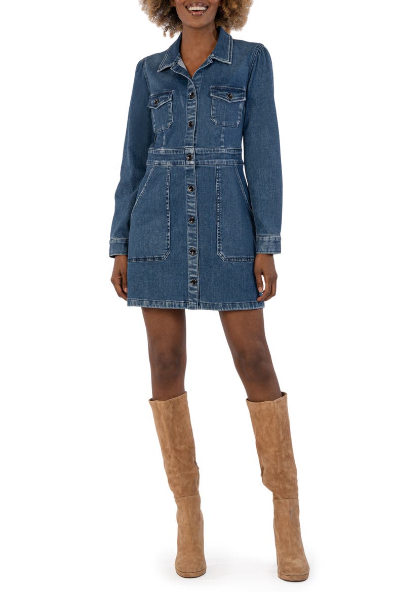 Priscilla Long Sleeve Denim Mini Shirtdress, Main, color, MEDIUM WASH
