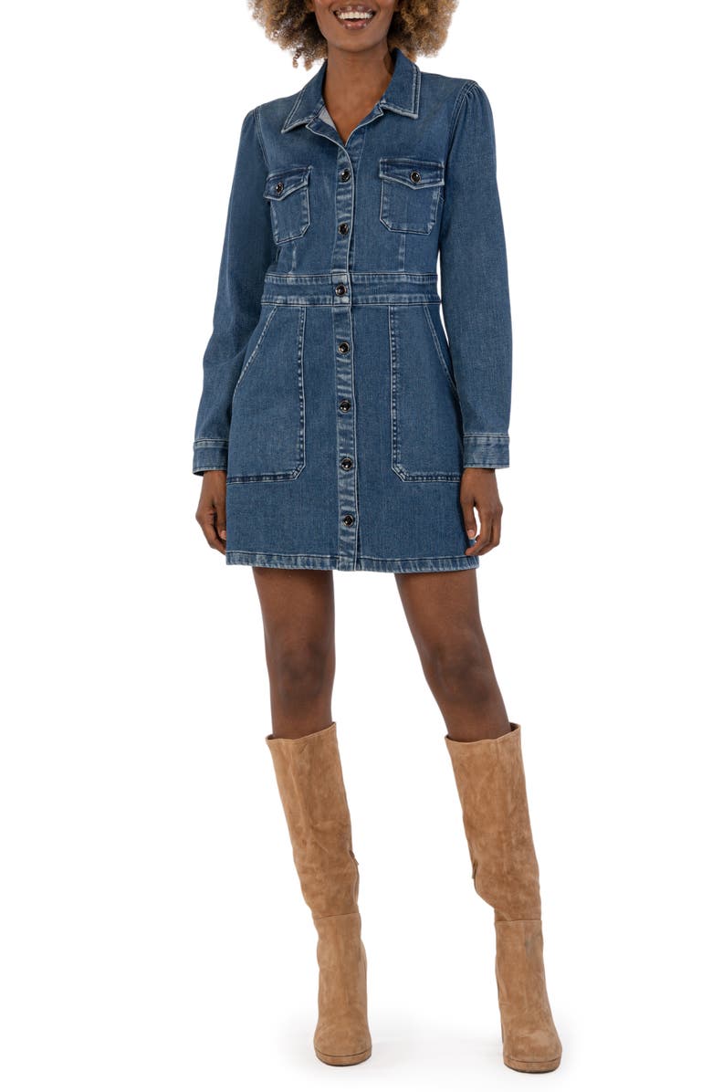KUT from the Kloth Priscilla Long Sleeve Denim Mini Shirtdress, Main, color, 