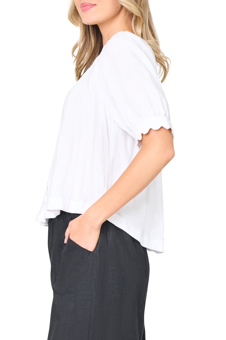 Lily Scallop Sleeve Button-Up Top, Alternate, color, WHITE