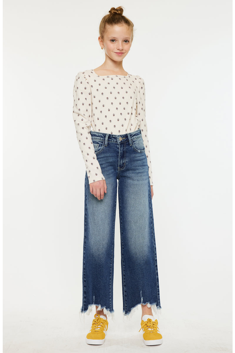 America High Rise Kids Wide Leg Jeans, Main, color, Medium Wash