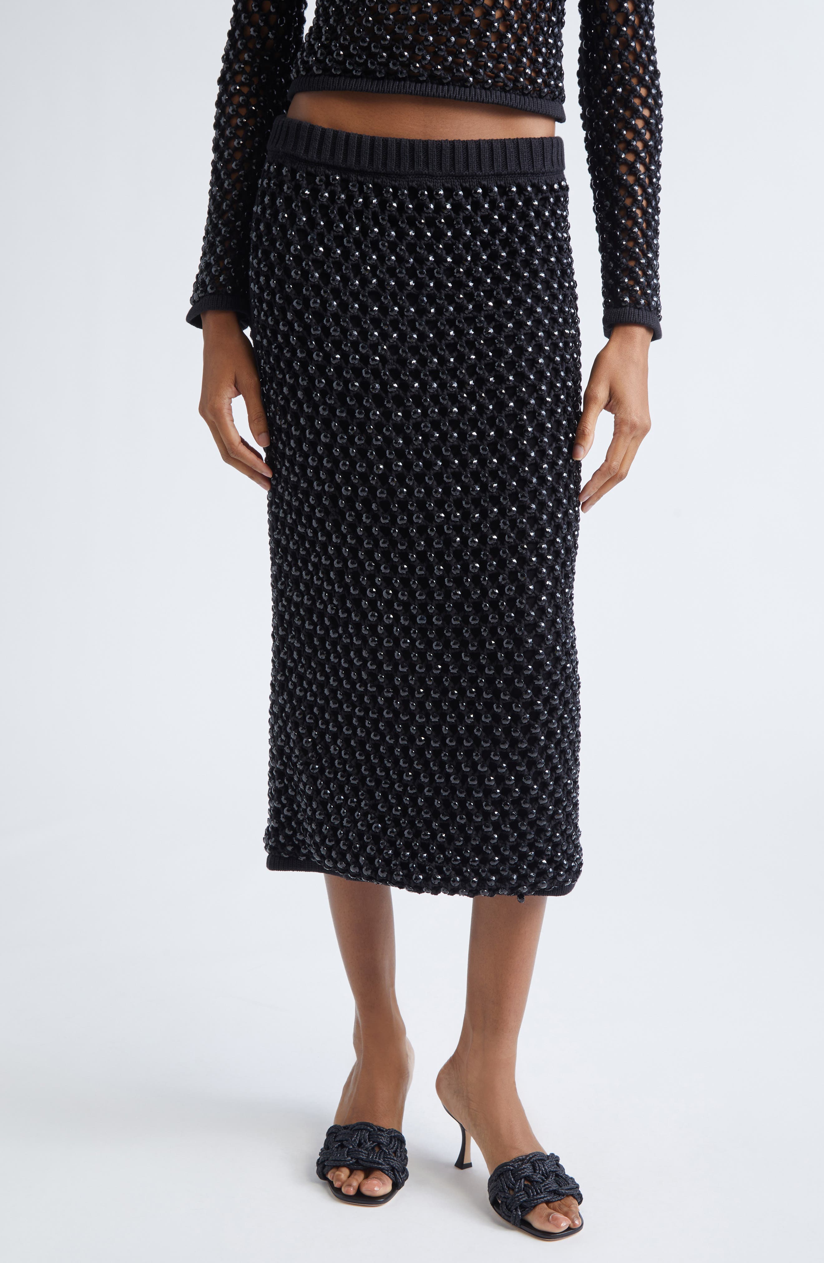 Spice Embellished Fishnet Sweater Skirt
