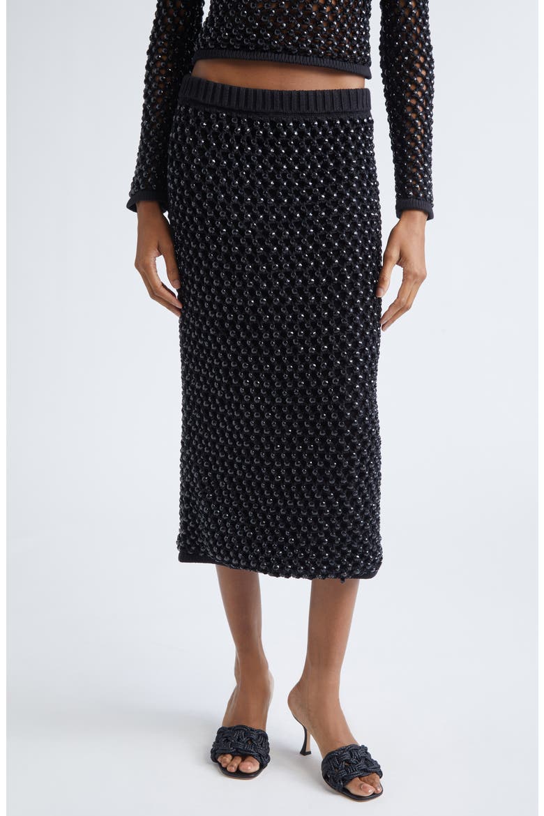 Spice Embellished Fishnet Sweater Skirt, Main, color, BLACK