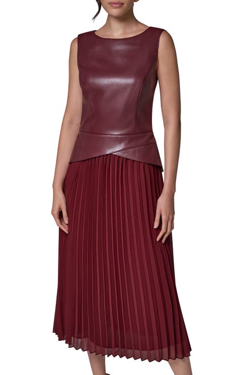 Faux Leather & Pleated Dress